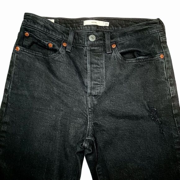 Levi’s Wedgie Straight Ankle Jeans in Distressed Dark Black Women’s 27 - Picture 4 of 15